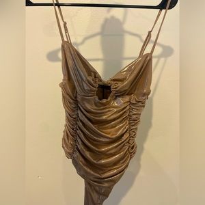 gold bodysuit from Zara with ruffles